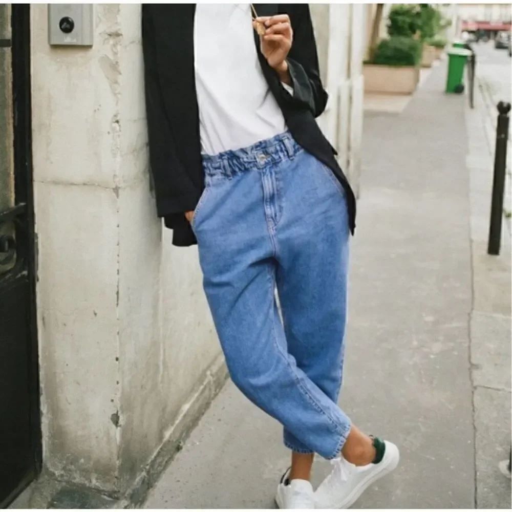 Zara Paper Bag Carrot Leg Baggy Jeans Women’s USA 4 Cropped